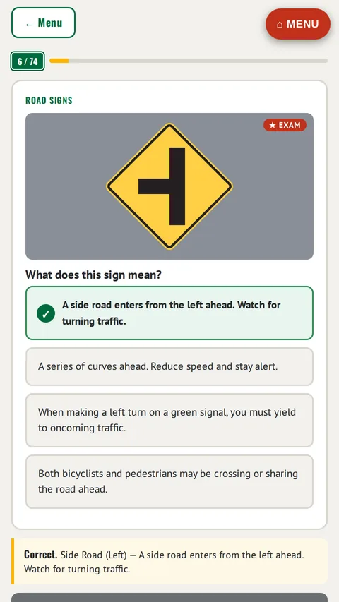 CDL road signs practice question with explanation (official MUTCD artwork)