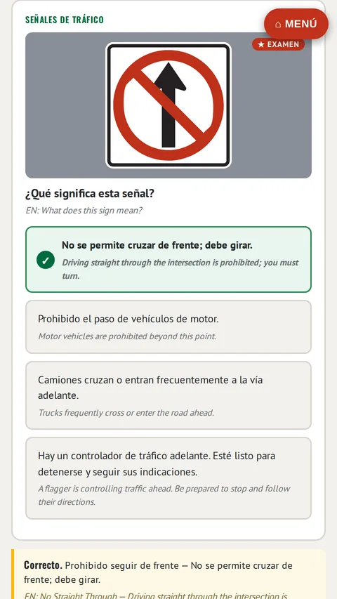 Señales de tránsito CDL - pregunta con explicación (arte oficial MUTCD)